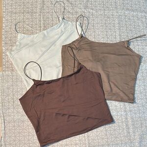 NWOT Stylish Women's Spaghetti Strap Crop Tops - White, Brown, Tan
